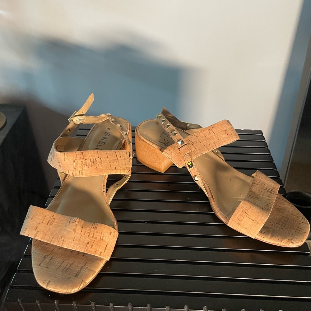 VANELi Cork & Metal Stud Low Heel Sandals Size 9W